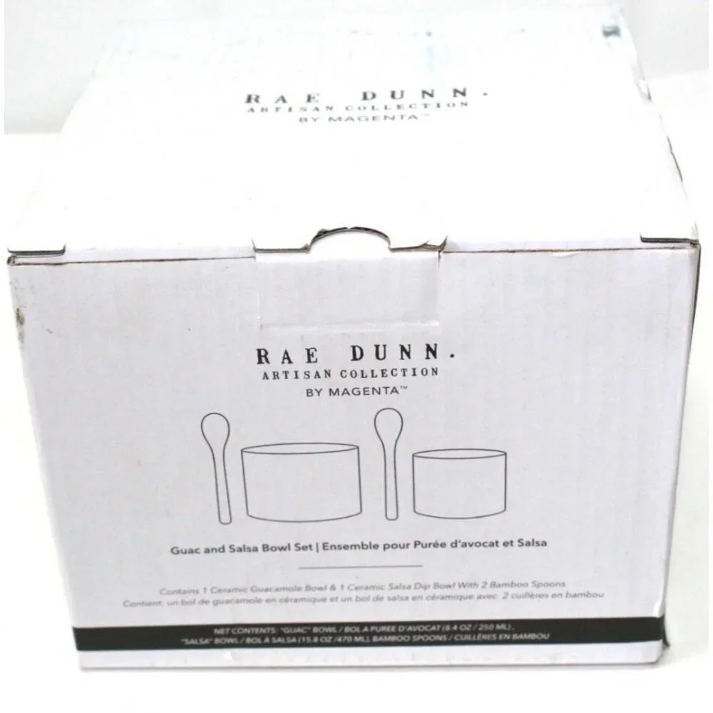 Rae Dunn Guac and Salsa Bowl Set with 2 Bamboo Spoons New in Box - Picture 4 of 4